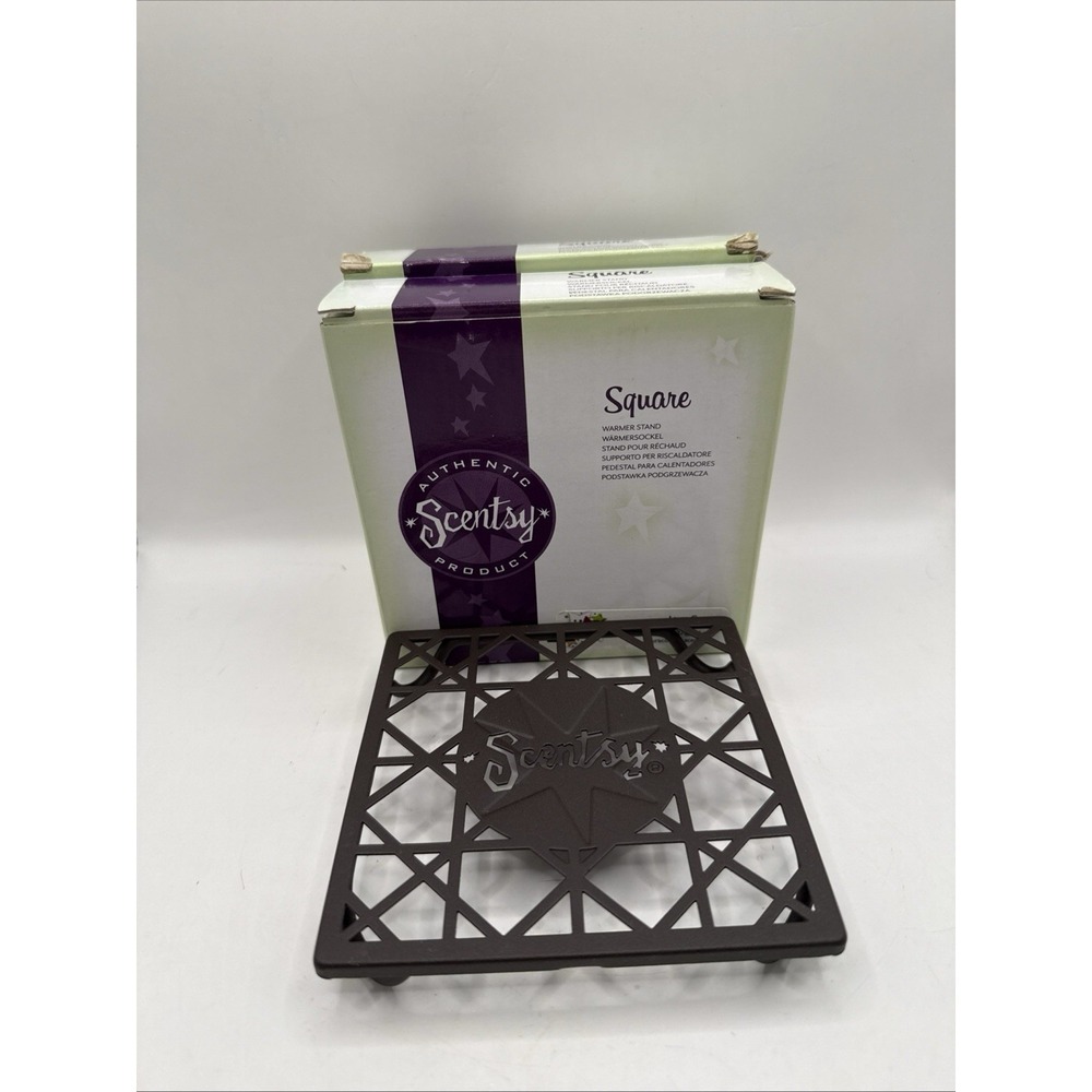 2 Scentsy Square Candle Holder Warmer Stand Trivets 5" Metal Brown Retired